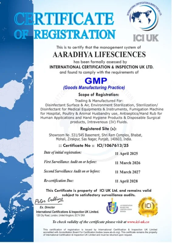 GMP certificate Aaradhya Life Sciences pharmaceutical manufacturing quality standards